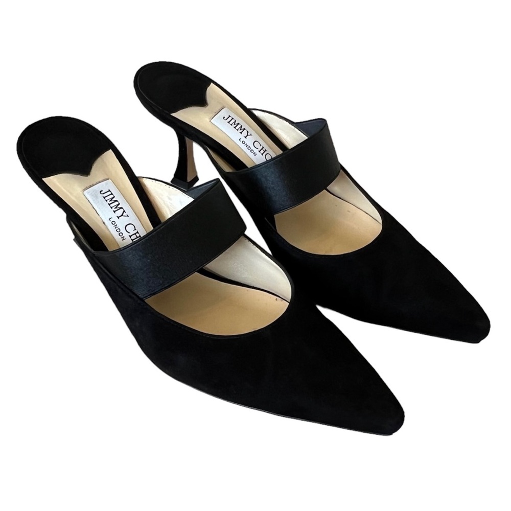 Jimmy Choo Saffi 70 Black Suede Mules, Heels, Courts, size 38.5, US 8.5